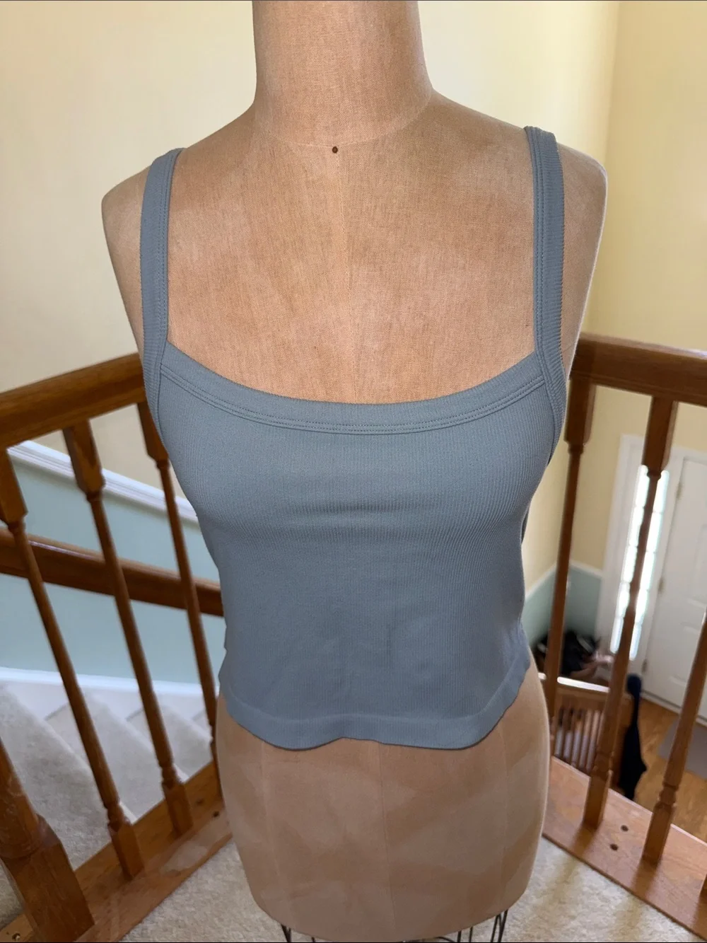 PacSun Slate Blue Ribbed Square Neck Crop Tank - Picture 1 of 5